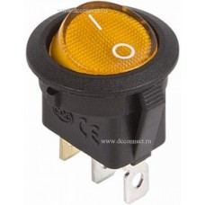 Выключатель клавишный круглый 12V 20А (3с) ON-OFF желтый с подсветкой
