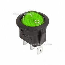 Выключатель клавишный круглый 12V 20А (3с) ON-OFF зеленый с подсветкой