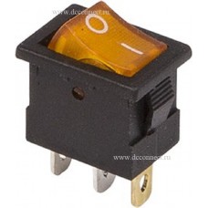 Выключатель клавишный 12V 15А (3с) ON-OFF желтый с подсветкой Mini